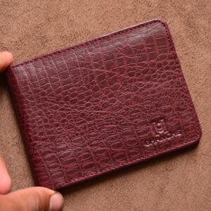 GHANCHE Bifold Leather Wallet Crocodile Texture (Maroon) GH-BFL-13