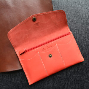 GHANCHE Leather Compact Flip Wallet (Orange Red) GH-CFW-01