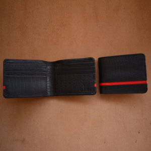 Ghanche Bifold Red Line Leather Wallet (Black) GH-BFL-01