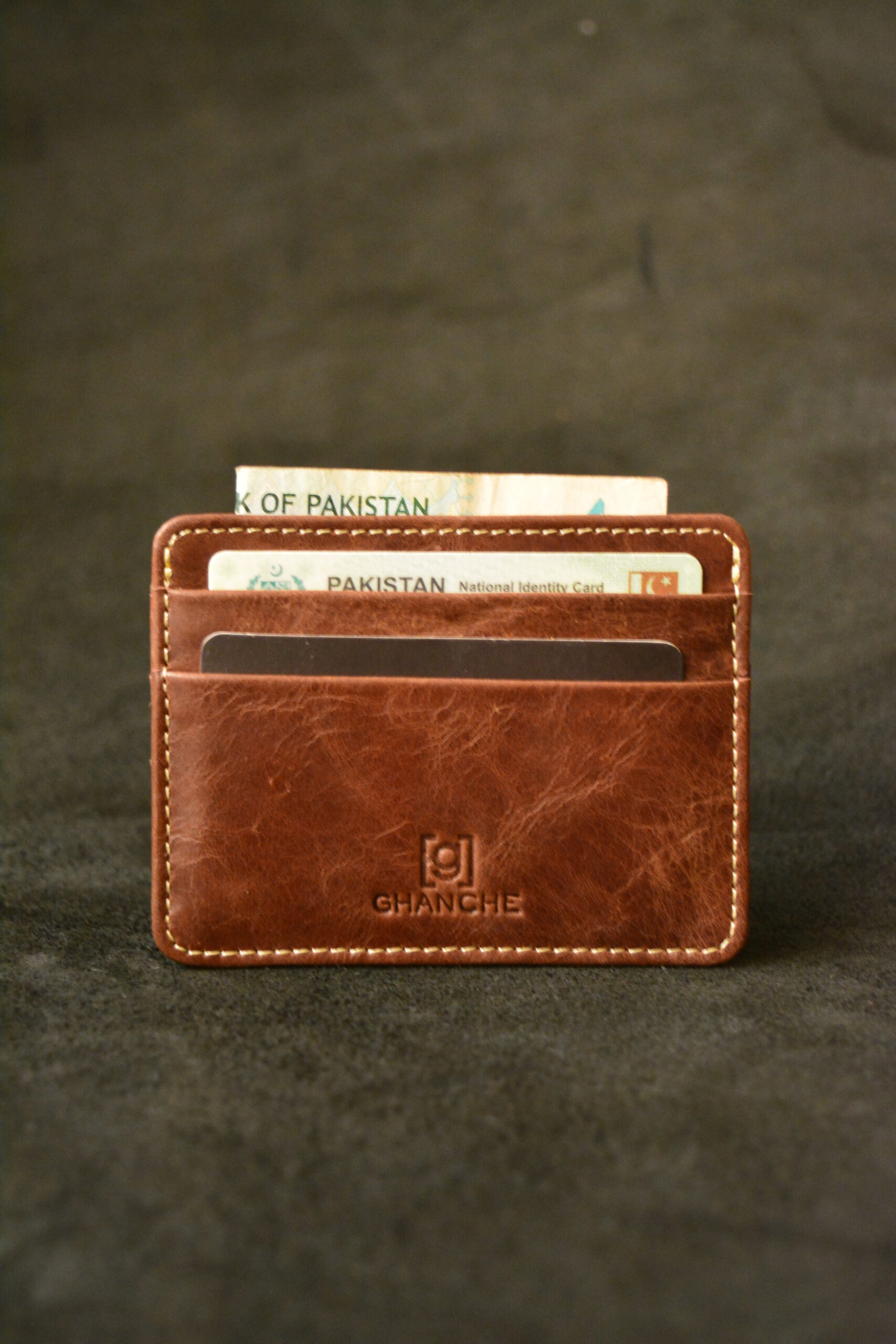 GHANCHE Sleek Leather Card Holder (Textured Brown) GH-SLK-02 - Image 2